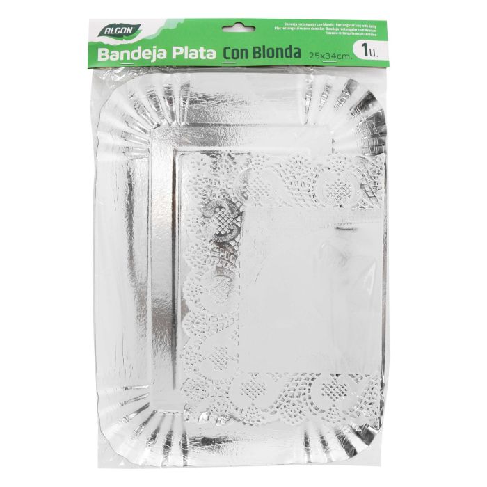 Bandeja Plata Rectangular con Blonda 25x34 cm - Algon (48 Unidades) 1 Bandeja Plata Rectangular con Blonda 25x34 cm - Algon (48 Unidades) 1
