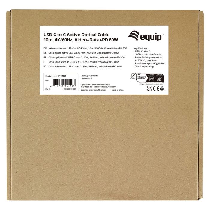EQUIP Cable USB-C 119462 Macho a Macho 10m 3A 60W 4K/60Hz Negro USB 3.2 Gen 2 DisplayPort Negro 5