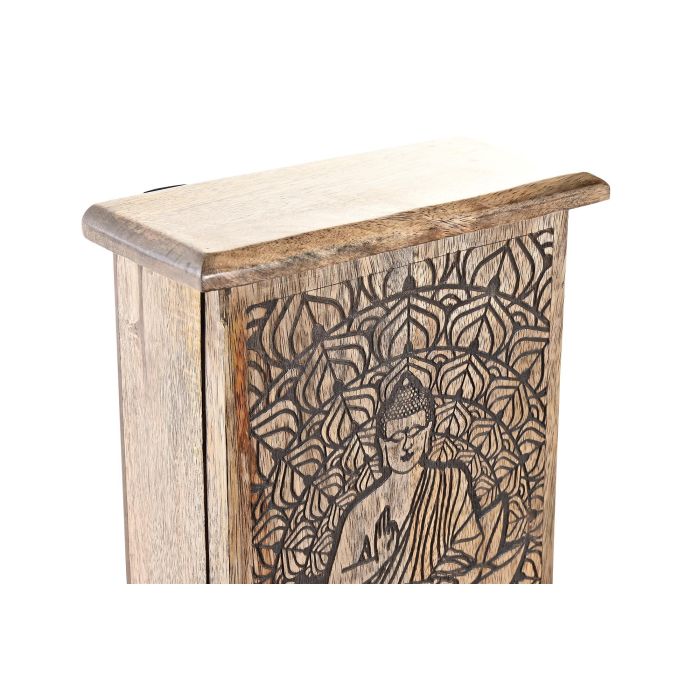 DKD Home Decor Guardallaves Oriental con Buda, Tallado Artesanal en Madera de Mango, Color Marrón Oscuro, Hecho a Mano, Medidas 28x18x7.5 cm 1