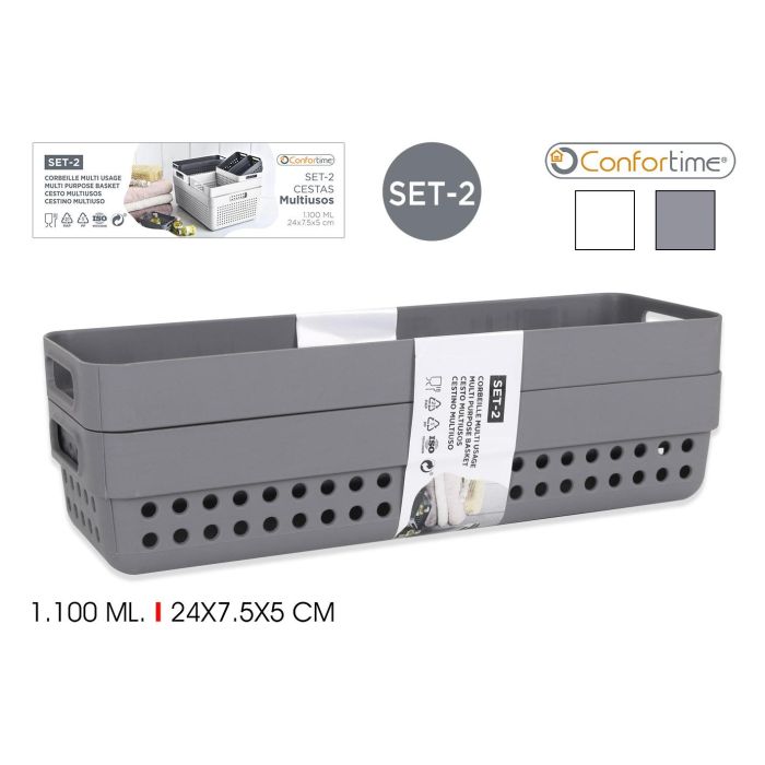 Set de 2 cestas multiusos Confortime 24x7.5x5 cm (36 Cajas) Set de 2 cestas multiusos Confortime 24x7.5x5 cm (36 Cajas)