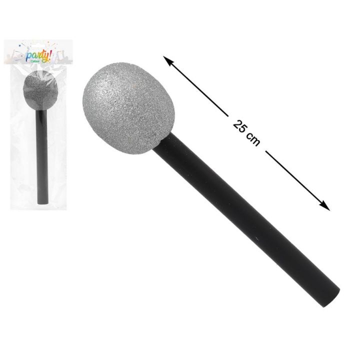 Micrófono de Atrezo Plateado para Cantante - Ideal para Disfraces de Artista Musical, Fiestas de Karaoke y Decoración Temática