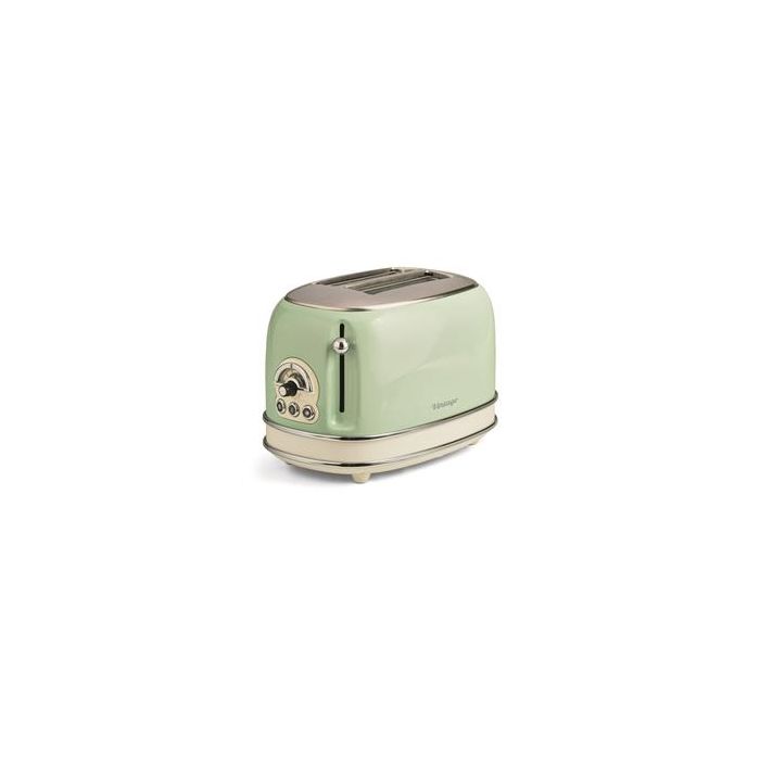 Ariete 155/14 Tostador Vintage 2 Ranuras Verde con Rueda Selectora de 6 Niveles y Bandeja Recogemigas