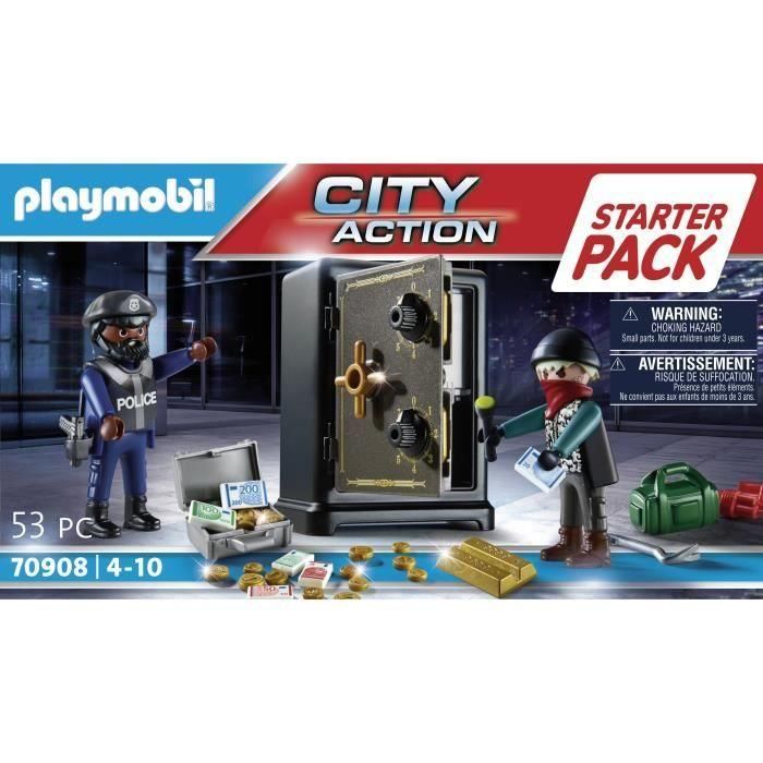 PLAYMOBIL 70908 Starter Pack Caja Fuerte: Set de Policía con Ladrón y Lingotes de Oro, A partir de 4 Años 4