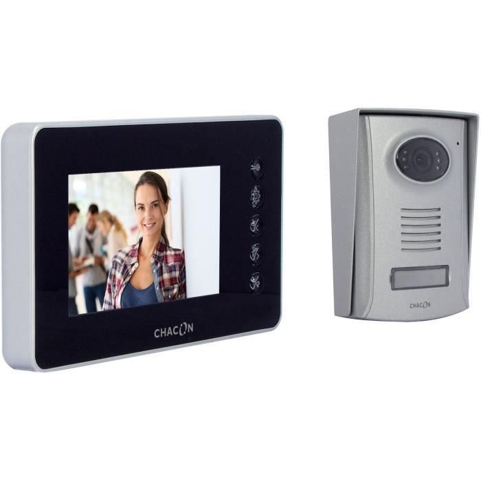 Chacon Videoteléfono 4.3" Ultraplano Negro 4 Hilos con Cámara Nocturna, Estación Externa de Metal y Apertura Remota Chacon Videoteléfono 4.3" Ultraplano Negro 4 Hilos con Cámara Nocturna, Estación Externa de Metal y Apertura Remota