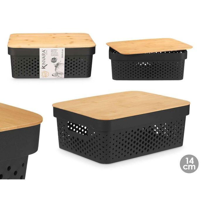 Caja Multiusos Kinvara CH52980 (26) Marrón Negro Bambú Polipropileno 35,7 x 14 x 26,2 cm (6 Unidades) 3