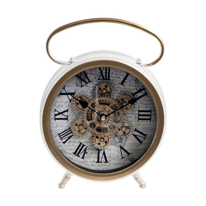 DKD Home Decor Reloj Sobremesa Scandi Metal Cristal Blanco Dorado 8 x 30 x 23.5 cm