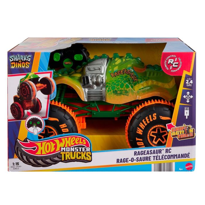 Hot Wheels Monster Trucks Samsh O Saurus Coche Radio Control Escala 1:15 | Vehículo RC Grande para Niños +4 Años, Necesita Pilas AAA 4