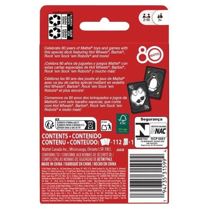 UNO - Juego de cartas Rojo Rubí - 80.º aniversario de Mattel - Para toda la familia - UNO - JGK30 4 UNO - Juego de cartas Rojo Rubí - 80.º aniversario de Mattel - Para toda la familia - UNO - JGK30 4