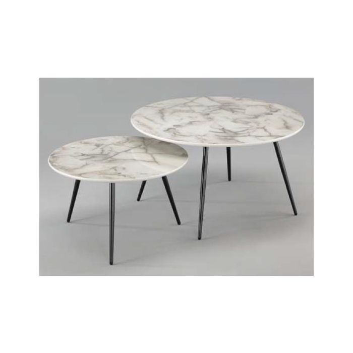 DKD Home Decor Mesita Auxiliar Moderno Blanco Negro Metal Resina 46 x 45 x 46 cm Set de 2 1