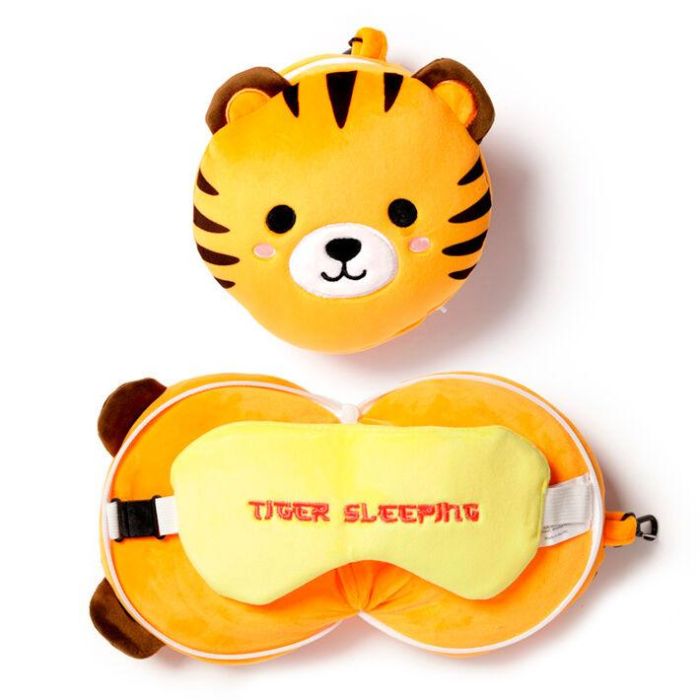 Puckator Almohada de Viaje Antifaz Tigre Adoramals Relaxeazzz 15x28x6cm, 95% Poliéster y 5% Spandex