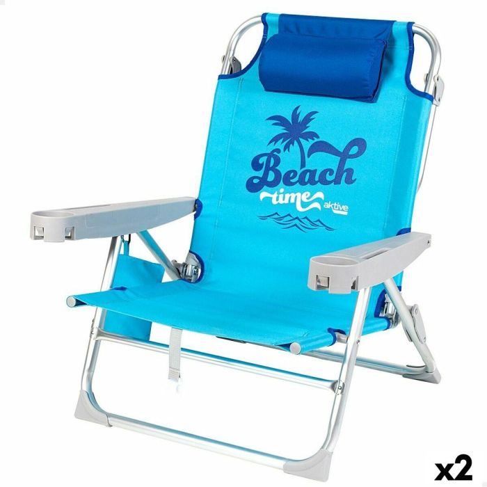 Silla de Playa Aktive Plegable Azul 53 x 80 x 58 cm (2 Unidades)