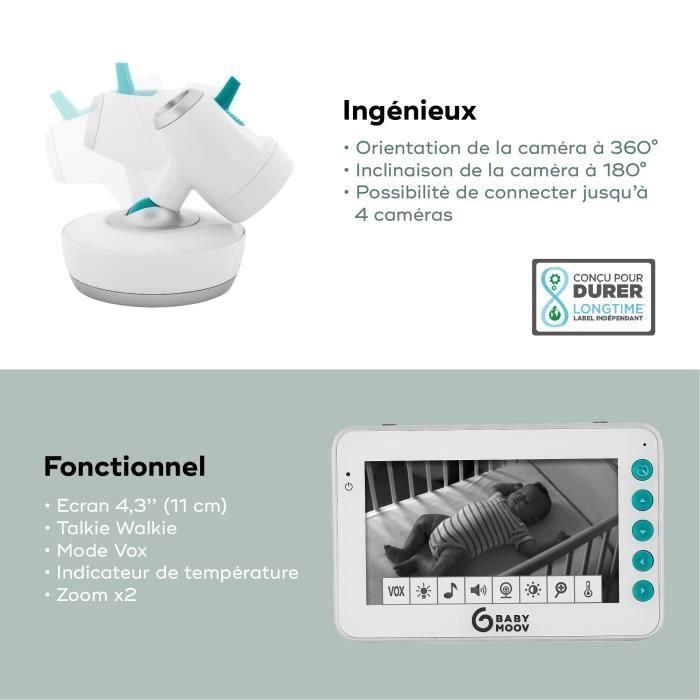 Babymoov YOO-MOOV Vigilabebés Video Motorizado 360º Pantalla 4.3" Talkie-Walkie Visión Nocturna Temperatura Canciones Cuna VOX 3 Babymoov YOO-MOOV Vigilabebés Video Motorizado 360º Pantalla 4.3" Talkie-Walkie Visión Nocturna Temperatura Canciones Cuna VOX 3