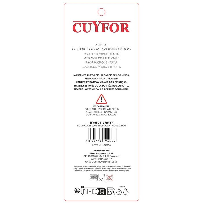 Cuyfor Set 6 Cuchillos Microdentados 9.5 cm para Cocina Profesional 5