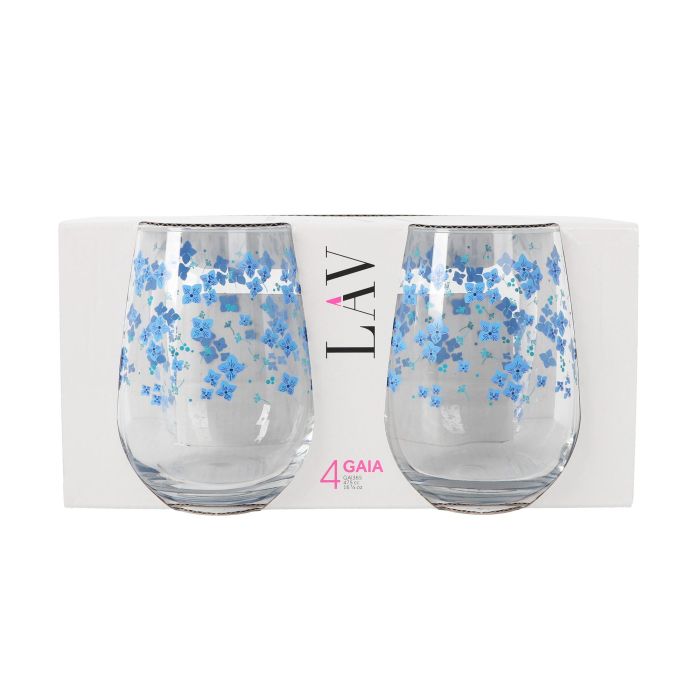 LAV Set de 4 Vasos de 475 cc Colección Gaia Diseño Flores, 7 cm diámetro, 11 cm alto (6 Cajas) 1