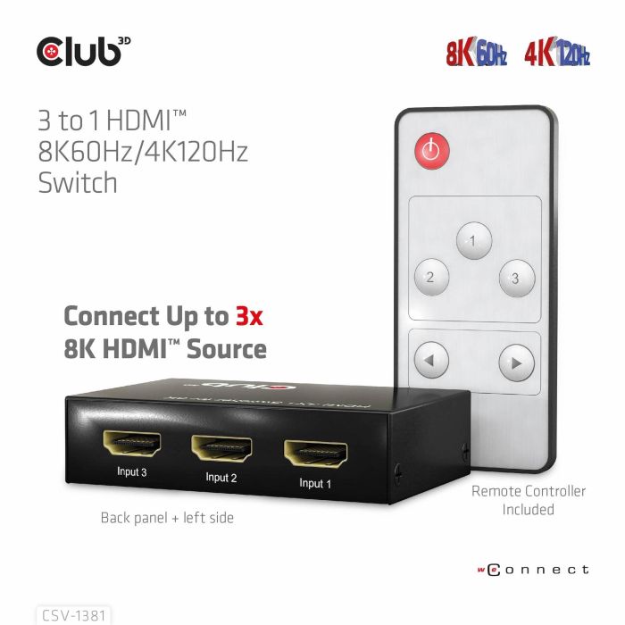 Club3D Switchbox HDMI 3 Entradas a 1 Salida 8K60Hz UHD 5 Club3D Switchbox HDMI 3 Entradas a 1 Salida 8K60Hz UHD 5