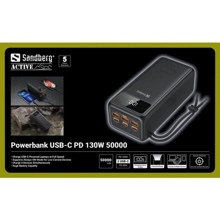 Sandberg Powerbank Batería Externa 50000mAh USB-C PD 130W Compatible con USB-A, Carga Rápida Portátiles y Móviles, Lámpara Integrada 9 Sandberg Powerbank Batería Externa 50000mAh USB-C PD 130W Compatible con USB-A, Carga Rápida Portátiles y Móviles, Lámpara Integrada 9