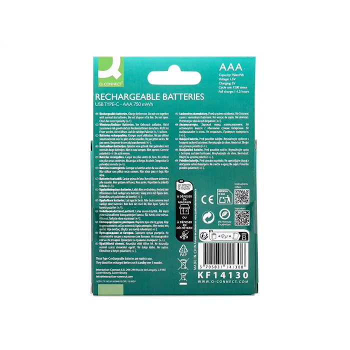 Q-connect Pilas AAA Recargables por USB-C Blister de 4 Unidades 8