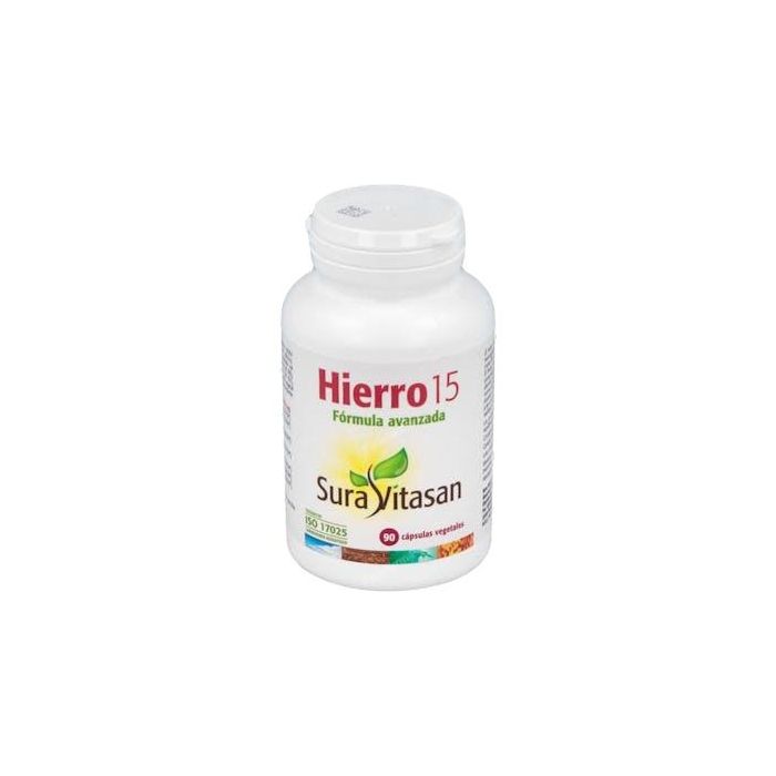 SURA VITASAN Hierro 15 mg Vitamina C y Vitaminas B, 90 Cápsulas para Formación de Glóbulos Rojos y Energía
