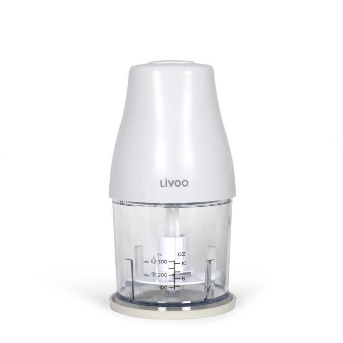 Livoo LIV1713288761908 Picadora 300 ml, 400 W, 1 velocidad, función turbo, 2 cuchillas acero inoxidable, Blanco