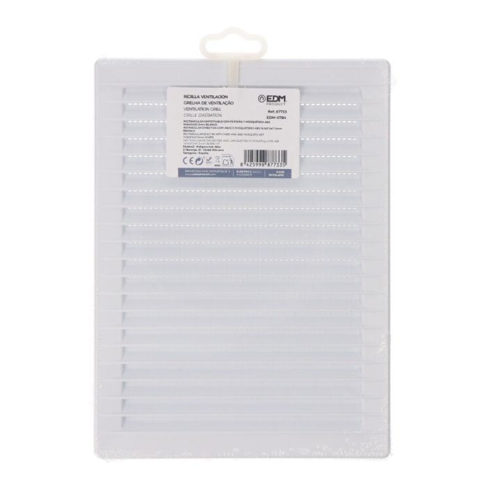 Edm Rejilla Ventilación Rectangular Empotrable con Mosquitera ABS Blanco 137x207mm 2