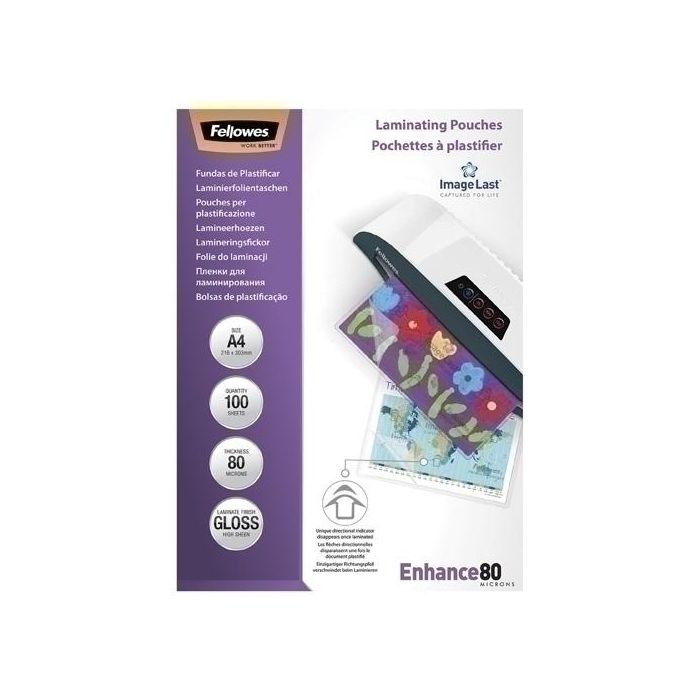 Funda Plastificar Fellowes Brillo 216X303 (A4) 80Μ Paquete De 100