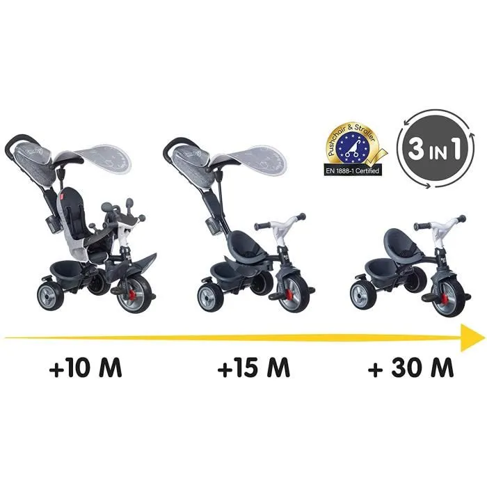 Smoby Triciclo Baby Driver Plus Gris - Bicicleta Evolutiva Infantil desde 10 Meses con Ruedas Silenciosas y Freno de Estacionamiento 2