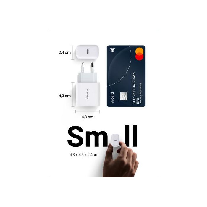 UGREEN 60450 Cargador Rápido USB C 20W Power Delivery 3.0 Blanco Universal Interior 9