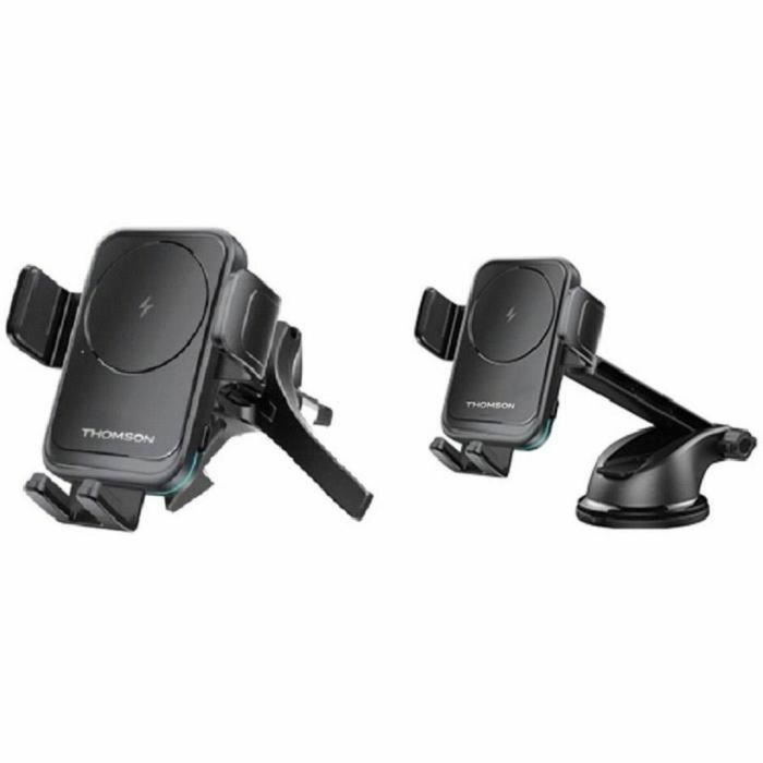 Thomson THO3513767505000 Soporte para teléfono con cargador por inducción, doble fijación para rejilla de ventilación y ventosa