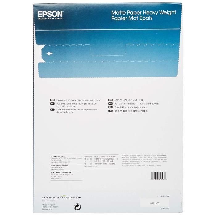 Epson Papel Mate de Alto Gramaje, A4, 50 Hojas de 167g. Matte Paper Heavy Weight 2 Epson Papel Mate de Alto Gramaje, A4, 50 Hojas de 167g. Matte Paper Heavy Weight 2