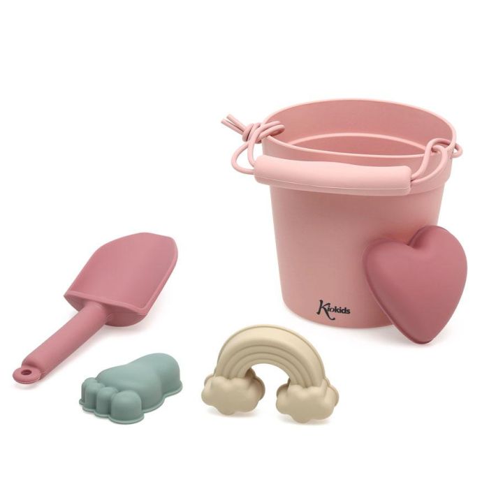 Kiokids Set de Juego de Playa 100% Silicona Rosa 5 Piezas (Cubo, Pala, 3 Figuras) | Suave, Seguro, Ecológico | +18 Meses 2
