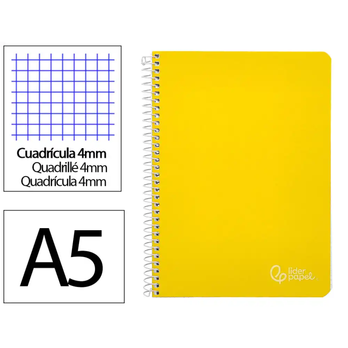 Liderpapel Cuaderno espiral Witty A5 tapa dura 80 hojas 90gr cuadro 4mm con margen color amarillo 0 Liderpapel Cuaderno espiral Witty A5 tapa dura 80 hojas 90gr cuadro 4mm con margen color amarillo 0