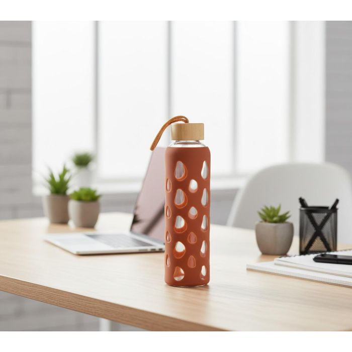 Inde Botella Agua Vidrio/Silicona 600 ml 7 x 7 x 25 cm 7