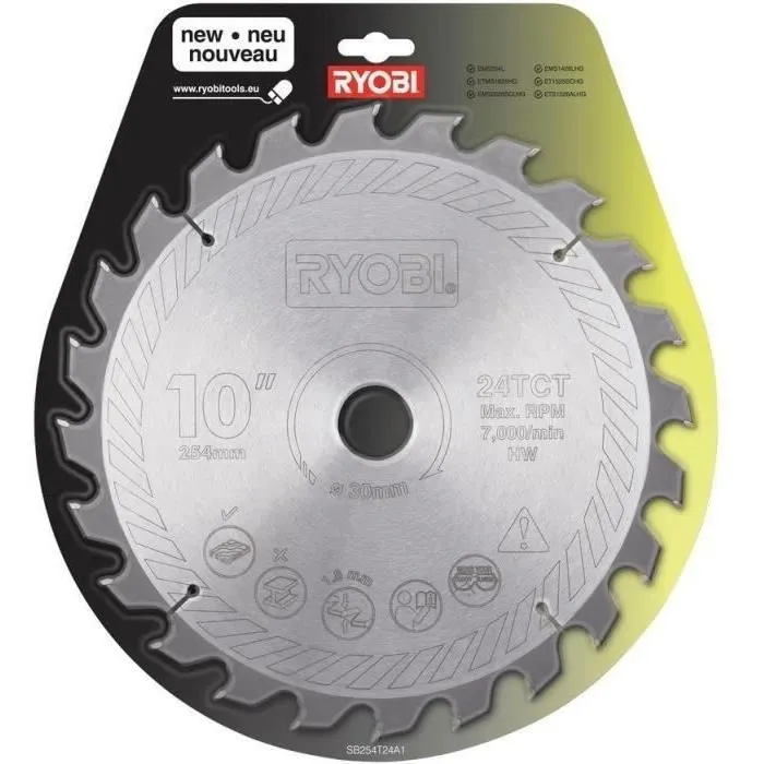 Ryobi Hoja de Carburo 24 Dientes Ø 254 mm Ø 30 mm EMS254L/RTS1800/EMS2026SCL/RTMS1800/ETMS1825/ETS1526/ETS1825 0 Ryobi Hoja de Carburo 24 Dientes Ø 254 mm Ø 30 mm EMS254L/RTS1800/EMS2026SCL/RTMS1800/ETMS1825/ETS1526/ETS1825 0