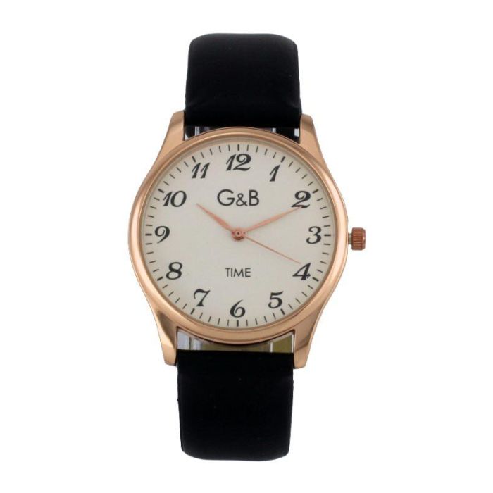 G&B TIME Reloj Hombre Clásico Piel NºS Color Marrón/Negro con Correa Acero Oro Rosa