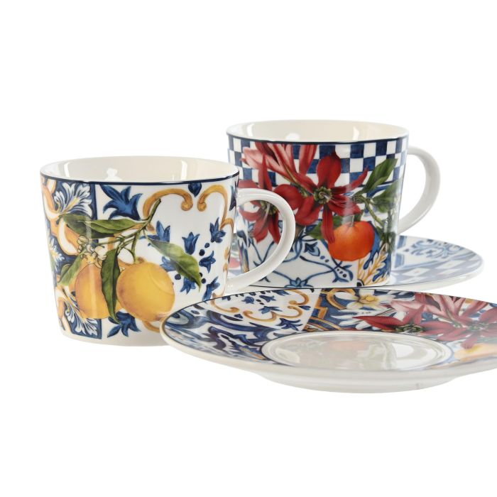 Taza Set Plato Moderno DKD Home Decor Azul Amarillo 15.5 x 1.7 x 15.5 cm (6 Unidades) 1