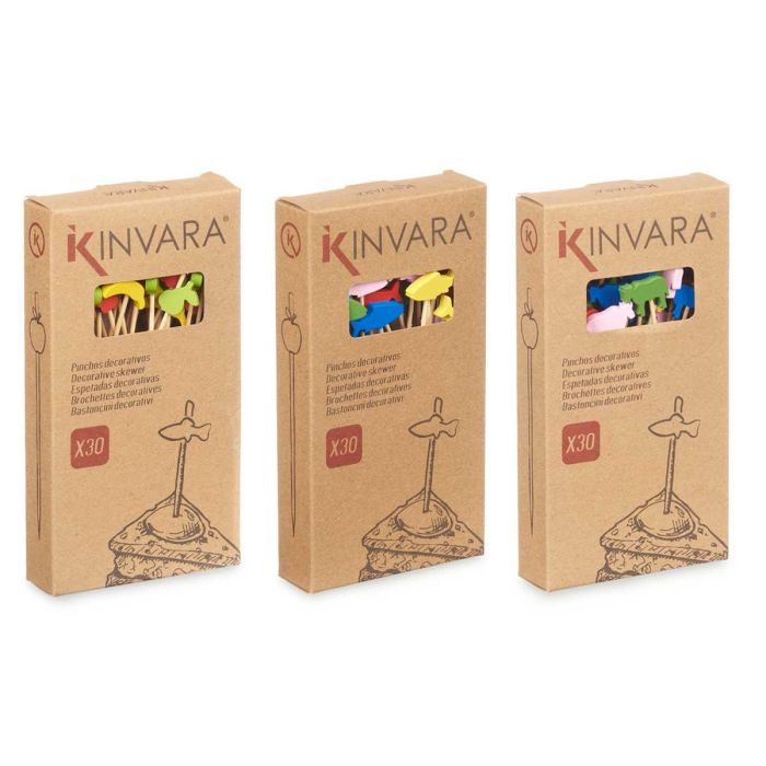 Set 30 Brochetas Comida Surtidos Kinvara 8.5x16x2.5 cm Bambú Colores Variados (48 Unidades) 1