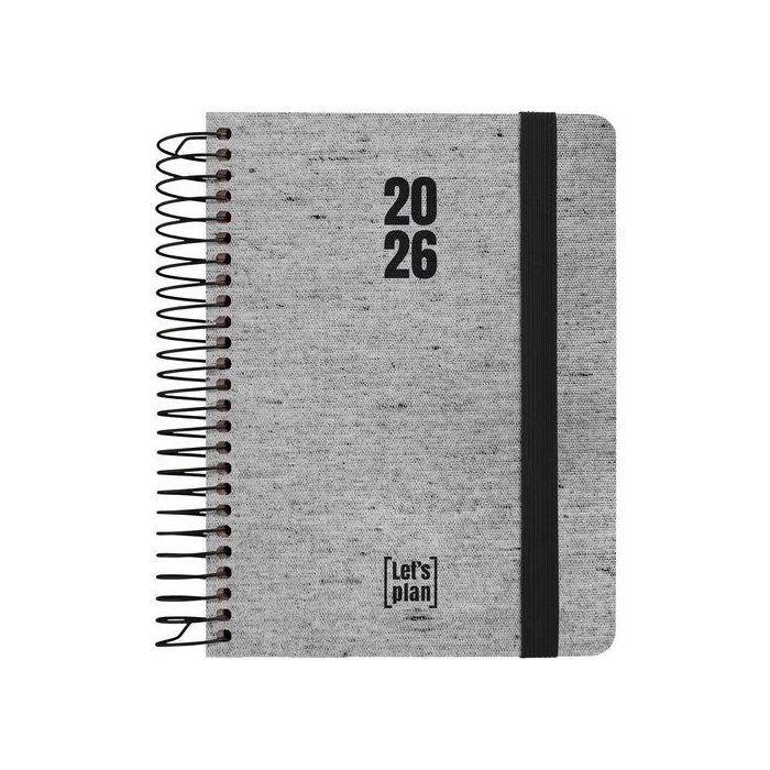 Agenda Anual (2026) Grafoplas Ecojeans Espiral Tapa Extradura Con Goma A6 150X120 S/V Negro