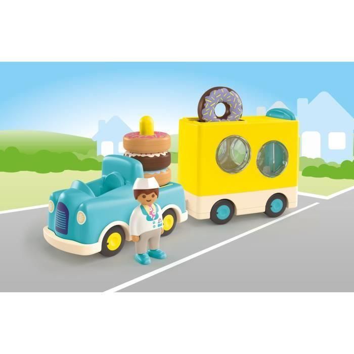 Playmobil Camión de Donuts Junior con Figura Vendedor, Remolque, Función Apilamiento y Clasificación, incluye 4 Donuts, para niños +1 año 1