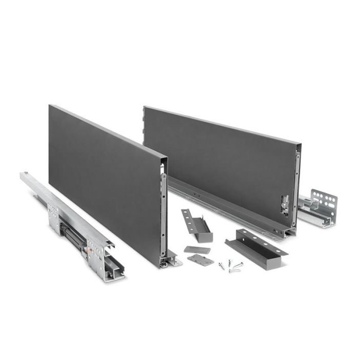 VERBOX Cajón Extrafino 14mm Extracción Total H166 Cierre Amortiguado Fondo 500mm Antracita Acero Soporte 40kg