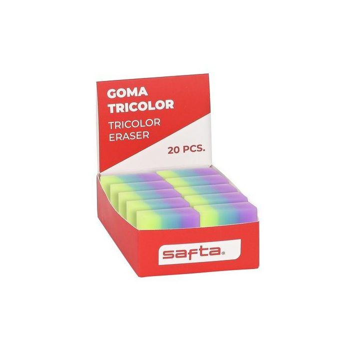 Goma De Borrar Safta Pvc Tricolor Expositor De 20