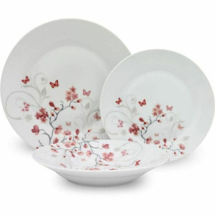 Servicio de mesa 18 piezas en porcelana roja mariposas
