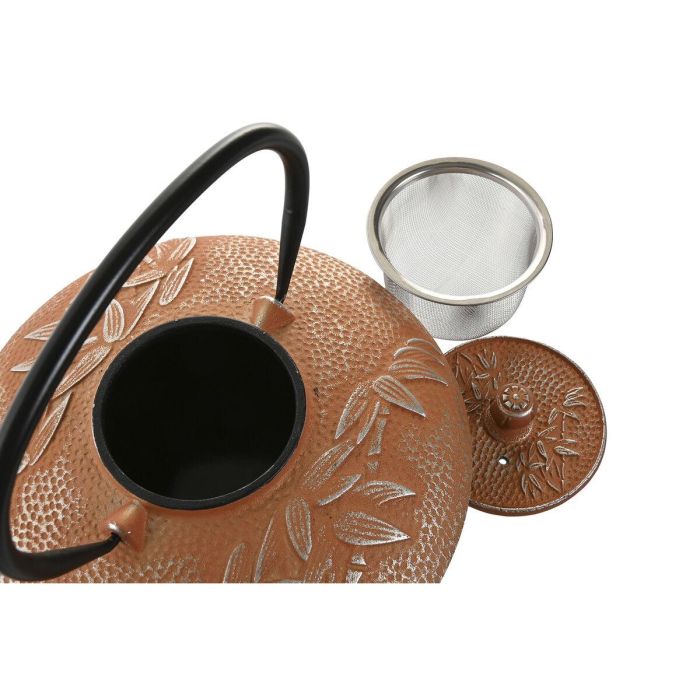 DKD Home Decor Tetera Oriental de Hierro Colado Naranja 800ml - Set de 3 (18 x 15 x 21 cm) Apto para Gas y Lavavajillas 1