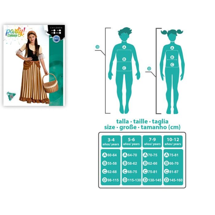 Disfraz de Mesonera Marrón para Niña con Vestido Largo y Diadema – Ideal para Fiesta Temática de Edad Media – Talla 7-9 Años, Poliéster 3