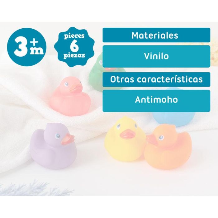 KioKids Set de 6 Patos de Vinilo Blando Multicolor para Baño y Juego +6 Meses 5