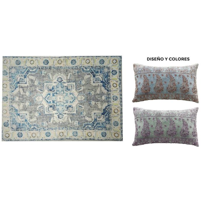 DKD Home Decor Alfombra Árabe Algodón Poliéster Azul Verde 180x120 cm 715 gsm Colección Sans Pasley (2 Unidades)