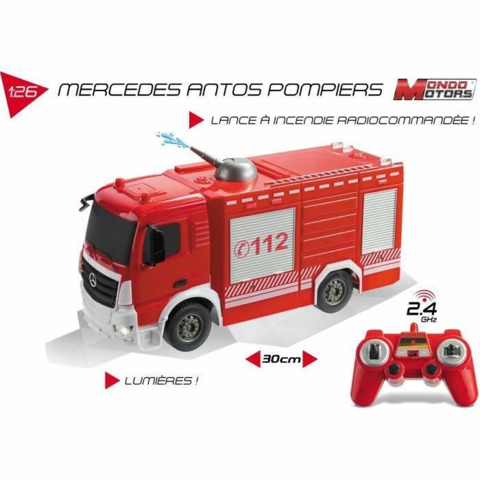 Mondo Motors Camión de Bomberos con Control Remoto RC, Manguera de Agua Funcional, Faros y Luces, Escala 1:26, Niños +3 Años 4