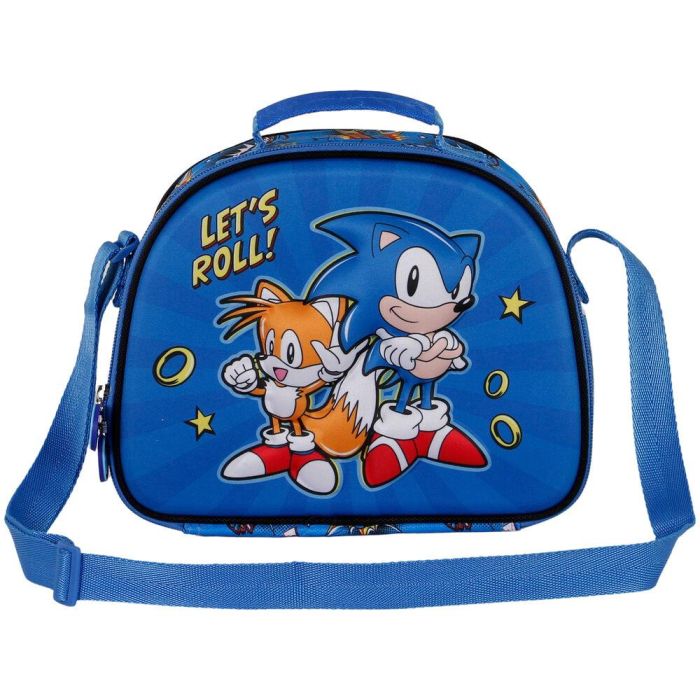 KARACTERMANIA Bolsa Portameriendas 3D Sonic The Hedgehog Lets Roll con Relieve Frontal y Correa Ajustable 25.5x10x20cm