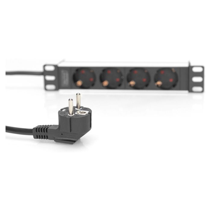 Digitus Regleta de Enchufes 10" Perfil Aluminio Negro, 4 Enchufes Tipo F, Basic 0U/1U 4