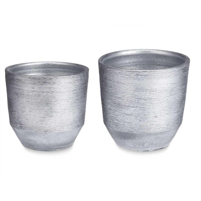 Set 2 Macetas Ceramica Rayas 20 25Cm Plata Ibergarden 1 Set 2 Macetas Ceramica Rayas 20 25Cm Plata Ibergarden 1