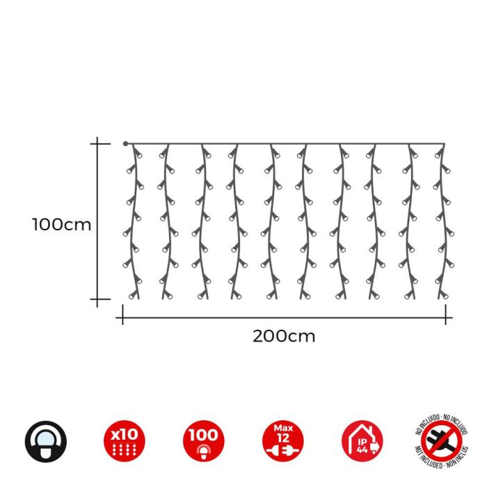 Cortina easy-connect 2x1m 10 tiras 100 leds blanco frio 30v (interior-exterior) total 1,8w 1